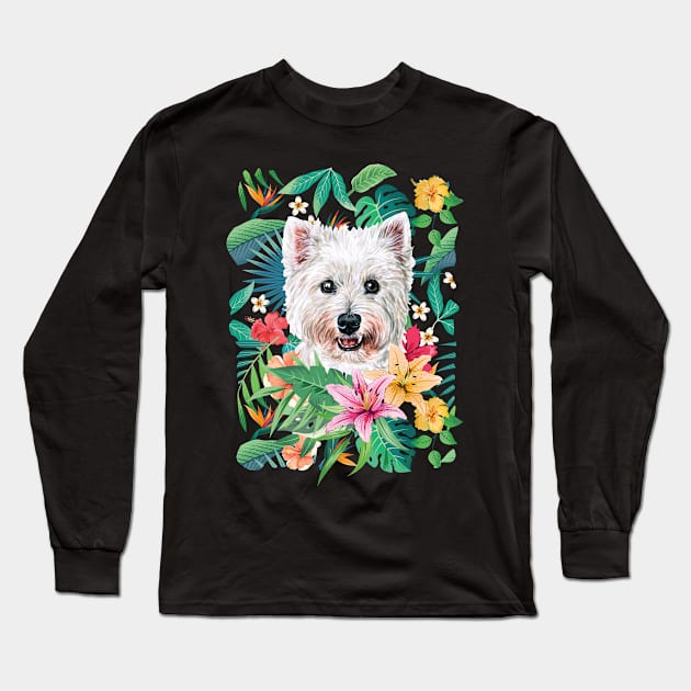 Tropical Westie Long Sleeve T-Shirt by LulululuPainting
